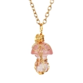 Detailed view of handmade gold wire wrapped pink crystal mushroom pendant necklace - Light Rose Quartz