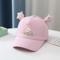 Pink kids baseball cap with 3D star ears and rabbit embroidery detail for outdoors - Rabbit Pink