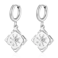 Silver stainless steel hoop earrings featuring sunburst rhombus charms in vintage style - Square Starburst (MS-671) / 2.0*8 / Steel
