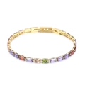 Colorful zircon tennis bracelet in gold plating with a secure fold-over clasp design - Multi-color Baguette Cut Style (KB167202-KFC)
