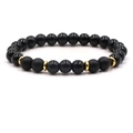 Detail of 8mm black agate beaded bracelet with matte and glossy stones and gold spacers - Matte Onyx