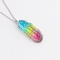 Rainbow crystal tree of life pendant necklace with intricate silver wire wrap - Rainbow Crystal Point + Stainless Steel Chain