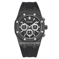 PIN TIME Black Multifunction Sport Watch with Octagonal Case and Black Rubber Strap - Black Case Black Dial