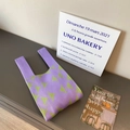 Knitted tote bag with purple and green polka dot geometric pattern for women - Checkerboard Polka Dot Purple