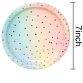 7-inch gradient rainbow paper plate with gold polka dots for birthday party - Rainbow 7-inch Plates (20pcs)