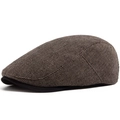 Klassieke koffiebruine platte pet voor heren met visgraatpatroon en Britse retro-stijl - Verstelbaar (55-59cm) / Khaki (Koffie Visgraat)