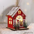 Red Christmas glowing wooden house ornament with Santa pattern and 9.5cm height - Red White House Santa Claus