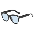Gafas de sol cuadradas negras con lentes azul claro transparentes y remaches - Montura Negra Lentes Azules