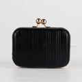 Elegante schwarze Abendtasche mit Faltenoptik und goldenem Kugelverschluss-Metallrahmen - Schwarz