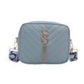 Borsa a tracolla trapuntata azzurra con logo SSS dorato e tracolla larga alla moda - Blu