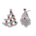 Orecchini a perno asimmetrici con albero di Natale e cappello con cristalli - Stile Asimmetrico con Albero di Natale e Cappello / Color Acciaio