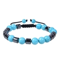 Detail of adjustable braided bracelet with turquoise beads and magnetic hematite stones - Blue Turquoise