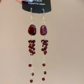 Macro shot of red gemstone leaf fringe earrings with gold-plated metal tassels detail - 5# Hook Gold-Red
