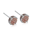 Sparkling orange zircon cluster stud earrings in silver plated minimalist hip hop style - Silver Red Zirconia