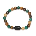 Armband aus Tigerauge und Achat mit einer schwarzen Perle und Schütze-Sternzeichen-Symbol - Steinbock