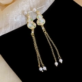 Élégantes boucles d'oreilles gourde dorées avec détails floraux roses et perles - 5# Tige en argent-Boucles d'oreilles gourde à pompons dorés