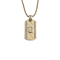 Détail du pendentif rectangulaire doré avec lettre U argentée et pierres de zircone brillantes - Pendentif Lettre U-Chaîne 60CM