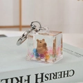 Creative Capybara liquid quicksand keychain with silver hook in cube acrylic case - Noctilucent Capybara-Hug