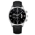 Montre à quartz Geneva pour homme avec bracelet en cuir noir et cadran chronographe argenté - Cadran Noir Boîtier Argent Bracelet Noir