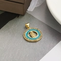 Golden round Virgin Mary pendant with blue enamel and sparkling cubic zirconia stones - Blue Round