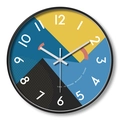 Modern geometric colorful wall clock 30cm with bold white numbers and yellow blue design - Dial F Black Frame