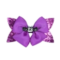 Purple glitter sequin bow hair clip with cute cartoon bat center for Halloween - 6# Purple Bat