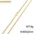 18K gold plated stainless steel chain necklace 600x2mm sizing and weight details - Gold 2mm x 600mm (KN230399-Z)