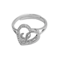 Silver open heart ring with letter L design and sparkling small crystals inlay - Initial L (Silver Ring L) / Silver
