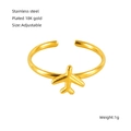 Verstelbare 18k vergulde roestvrijstalen open ring met minimalistisch vliegtuigmotief - Verstelbaar Open / Goud