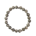 8mm elastisches Perlenarmband aus Türkis und Landkartenstein mit silbernen Zwischenperlen - 8mm Perle / Landkartenstein