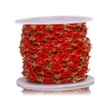 Golden stainless steel jewelry chain with red enamel lip charms on white spool - 1m / Red Lips