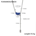 Collar de acero inoxidable con colgante de frijol azul, etiqueta LUCKY y medidas claras - Plateado/Azul