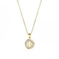 18K gold plated necklace with circular H letter pendant and baguette zircon stones - Letter H
