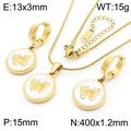 Parure en acier inoxydable doré avec collier et boucles d'oreilles papillon en émail blanc - Style Papillon en Émail Blanc (KS220222-HM)