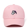 Rosa Baumwoll-Baseballkappe mit lila Becher-Stickerei im klassischen Sechs-Panel-Stil - Verstellbar / Rosa
