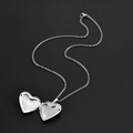 Collana con medaglione a cuore d'argento aperta per foto, ciondolo a cuore in metallo - Cuore con Motivo a Foglia / 50cm / Color Acciaio