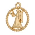 Detailed view of a golden vintage Virgo zodiac pendant with a textured rope border - Style 1 / Antique Gold