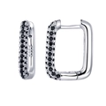 Macro detail of S925 sterling silver rectangular earrings with micro-paved black zircon - Rectangle Hoop (JQH0070) / Silver-Black