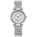 Elegant zilveren kwartshorloge voor dames met strass-steentjes en blauwe Romeinse cijfers - Zilver