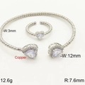 Silbernes Set aus verstellbarem Armreif und Ring mit Zirkonia-Herz in Pavé-Fassung - Silber Weiß