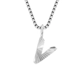 Polished silver stainless steel box chain necklace with a pleated texture letter V pendant - V-Steel Color