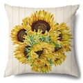 Leinen-Kissenhülle mit handgemaltem Sonnenblumen-Print und gestreifter Textur - 45x45cm Kissenbezug / Aquarell Sonnenblumenstrauß-1 (21Y366-1)