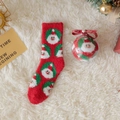Christmas Santa Claus pattern red coral fleece socks with round festive gift box packaging - Red Multiple Santa
