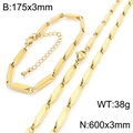 Gold-plated rhombus bamboo link chain set with necklace and bracelet dimensions - Gold Set