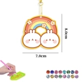 DIY diamond painting keychain featuring cute white cartoon rabbits and rainbow design - Rainbow Rabbit