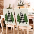 Beige Christmas chair covers with plaid and green tree patterns for festive dining decor - YT03-8 (Beige Plaid Xmas Tree)