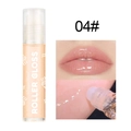 Glossy roller lip gloss 04 with shimmer finish on lips and skin texture test - 04# Light Purple with Glitter