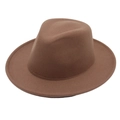 Classic dark brown felt fedora hat with a pinched crown and short brim for street style - One Size / Khaki (Heart Roll Edge)