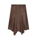 Brown faux suede midi skirt with asymmetric hem and elegant ruched texture details - XS / Dark Brown