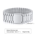 Detail showing 18mm stainless steel watch band specs with inner perimeter measurement - 18mm: 17cm / Steel